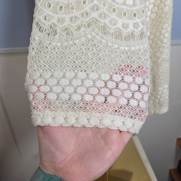 C.D. Daniels 2X Off White Ivory 3/4 Sleeve Crochet Blouse - Picture 5 of 10